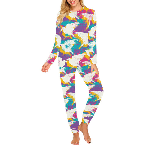 Colorful crow illustration pattern Women's All Over Print Pajama Set