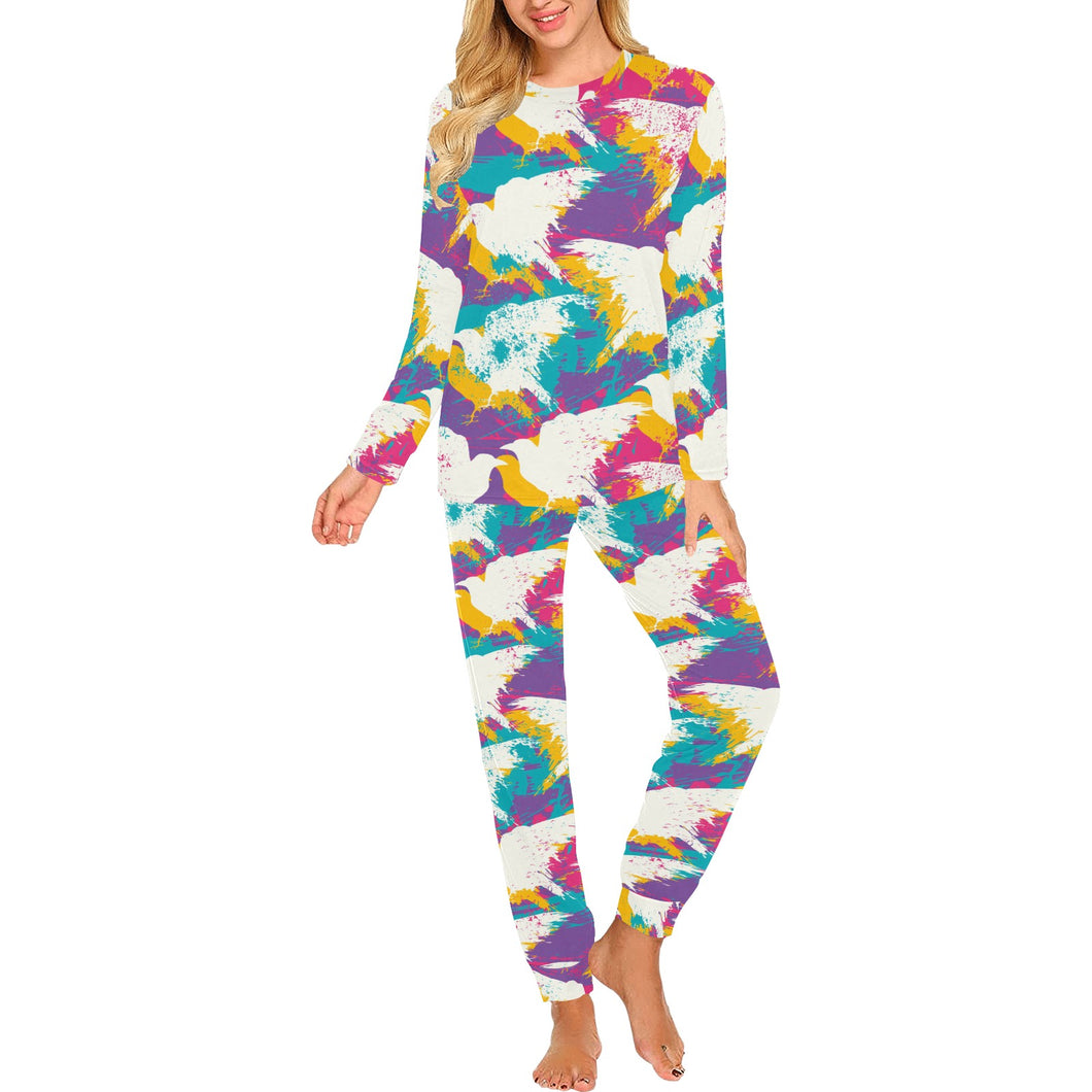 Colorful crow illustration pattern Women's All Over Print Pajama Set