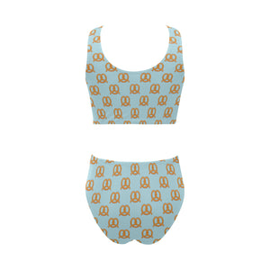 Pretzels Pattern Print Design 03 Chest Bowknot High Waisted Bikini Swimsuit