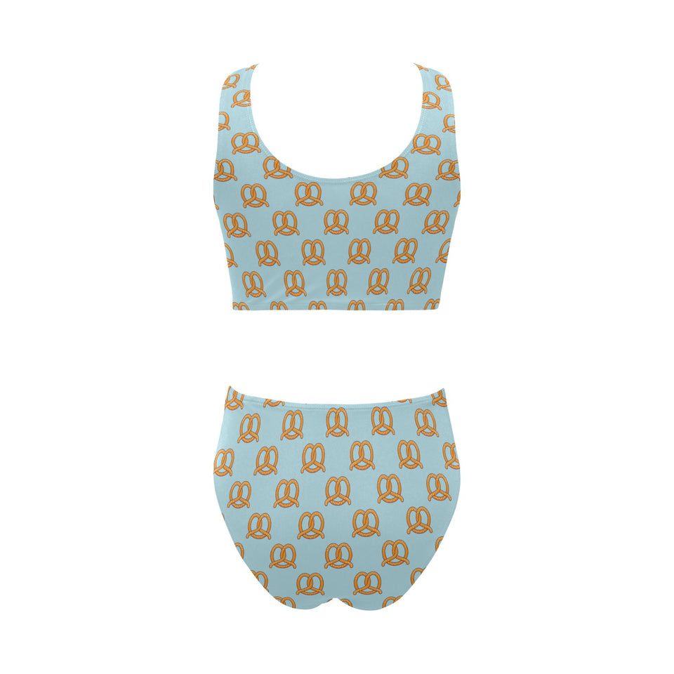 Pretzels Pattern Print Design 03 Chest Bowknot High Waisted Bikini Swimsuit