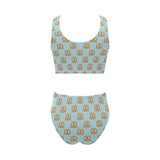 Pretzels Pattern Print Design 03 Chest Bowknot High Waisted Bikini Swimsuit