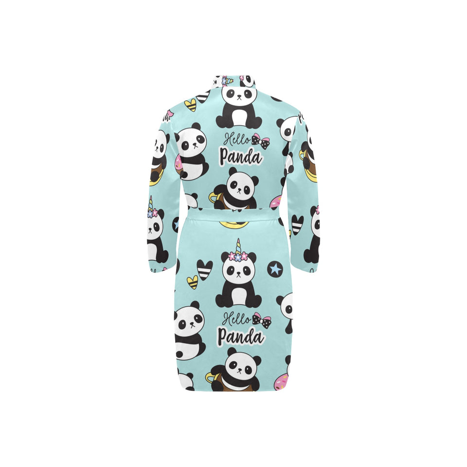 Cute baby panda pattern Men's Long Sleeve Belted Night Robe