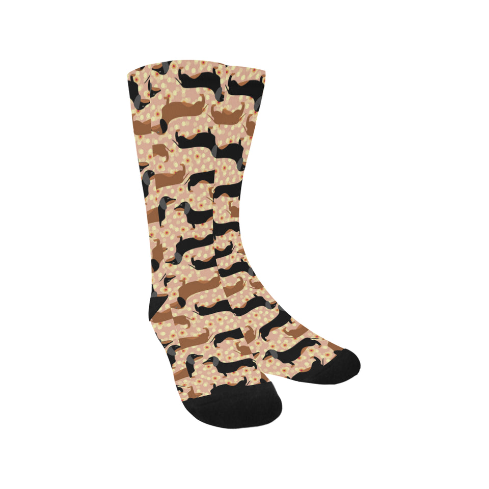 Dachshund floral background Crew Socks