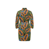 Colorful papaya tropical leaves Men's Long Sleeve Belted Night Robe