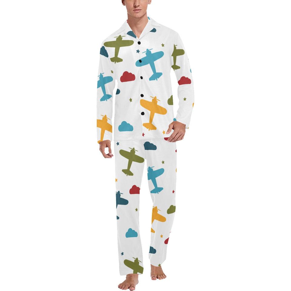 Airplane star cloud colorful Men's Long Pajama Set