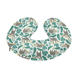 Cute sloths tropical palm leaves white background U-Shaped Travel Neck Pillow