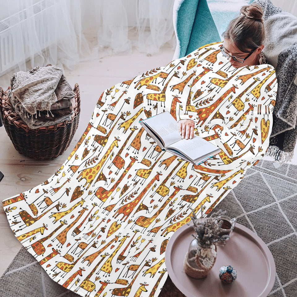 Giraffe Pattern Print Design 04 Blanket Robe with Sleeves