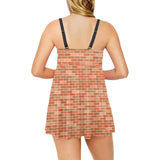Brick Printed Pattern Print Design 02 Chest Sexy Pleated Two Piece Swim Dress