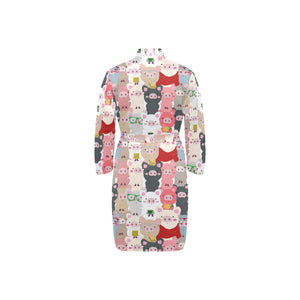 Pig Pattern Print Design 02 Men's Long Sleeve Belted Night Robe