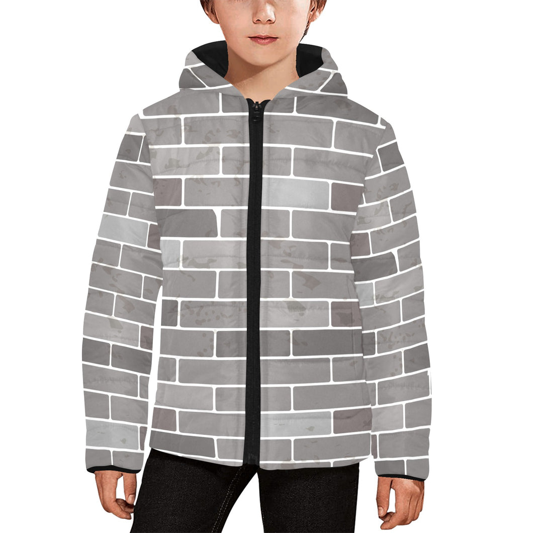Brick Printed Pattern Print Design 05 Kids' Boys' Girls' Padded Hooded Jacket