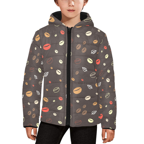 Coffee bean leave pattern Kids' Boys' Girls' Padded Hooded Jacket