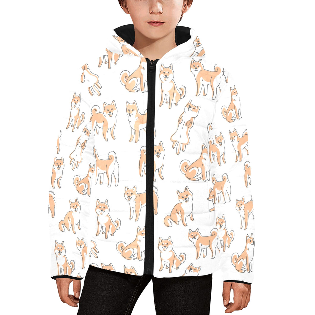 shiba inu dog pattern Kids' Boys' Girls' Padded Hooded Jacket