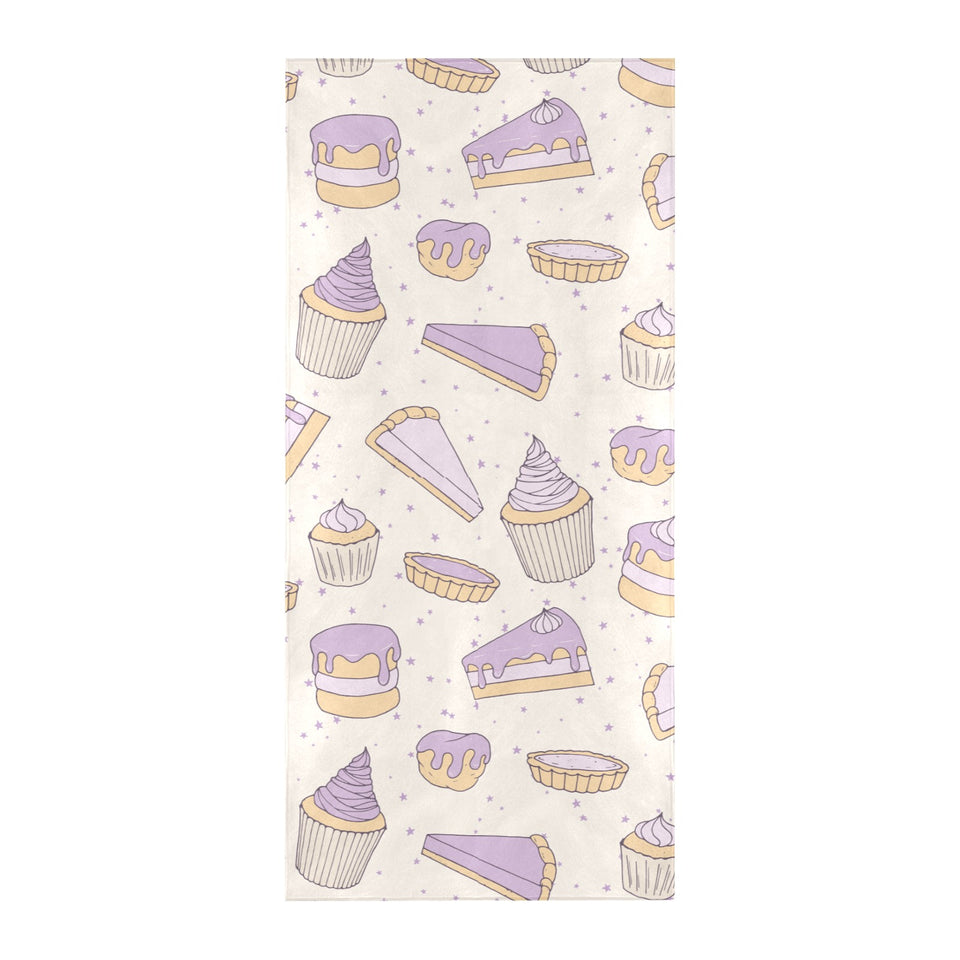 Cakes pies tarts muffins and eclairs purple bluebe Beach Towel