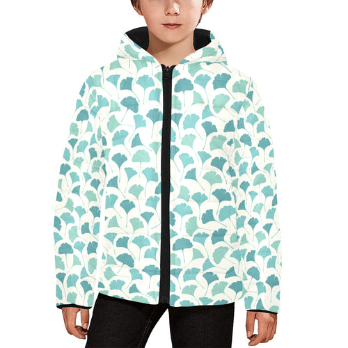 Green ginkgo leaves pattern Kids' Boys' Girls' Padded Hooded Jacket