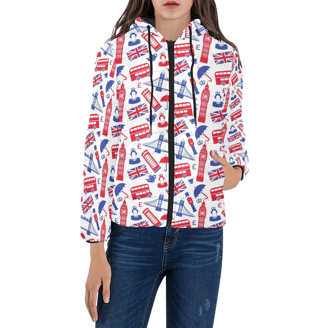 British Pattern Print Design 01 Women's Padded Hooded Jacket