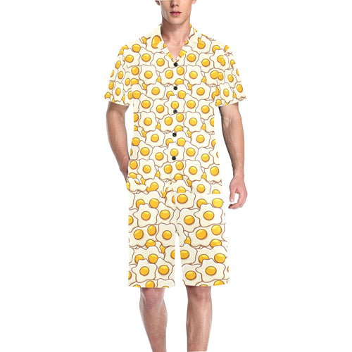 Fried Eggs Pattern Print Design 02 Men's V-Neck Short Pajama Set