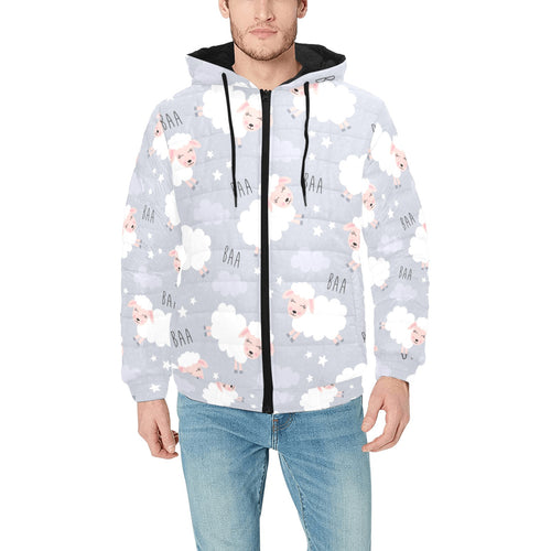 Sweet dreams sheep pattern Men's Padded Hooded Jacket