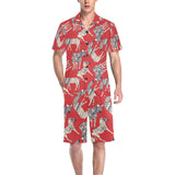 Zebra abstract red background Men's V-Neck Short Pajama Set