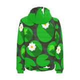 Frog waterlily pattern Men's Padded Hooded Jacket