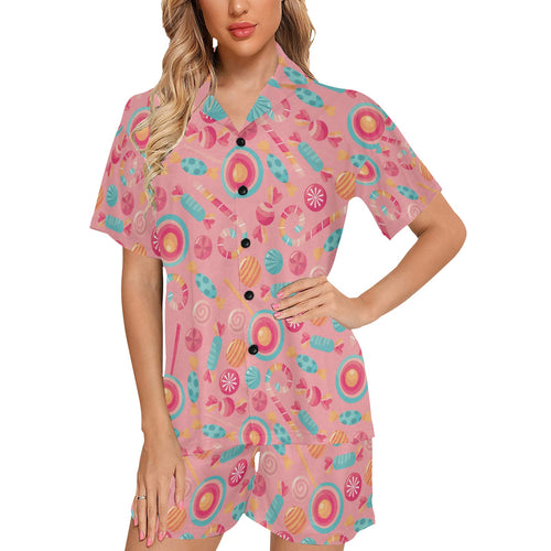 Colorful candy pattern Women's V-Neck Short Pajama Set