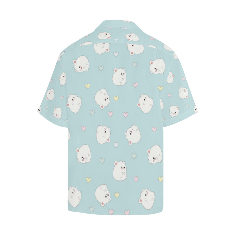 White cute hamsters heart pattern Men's All Over Print Hawaiian Shirt