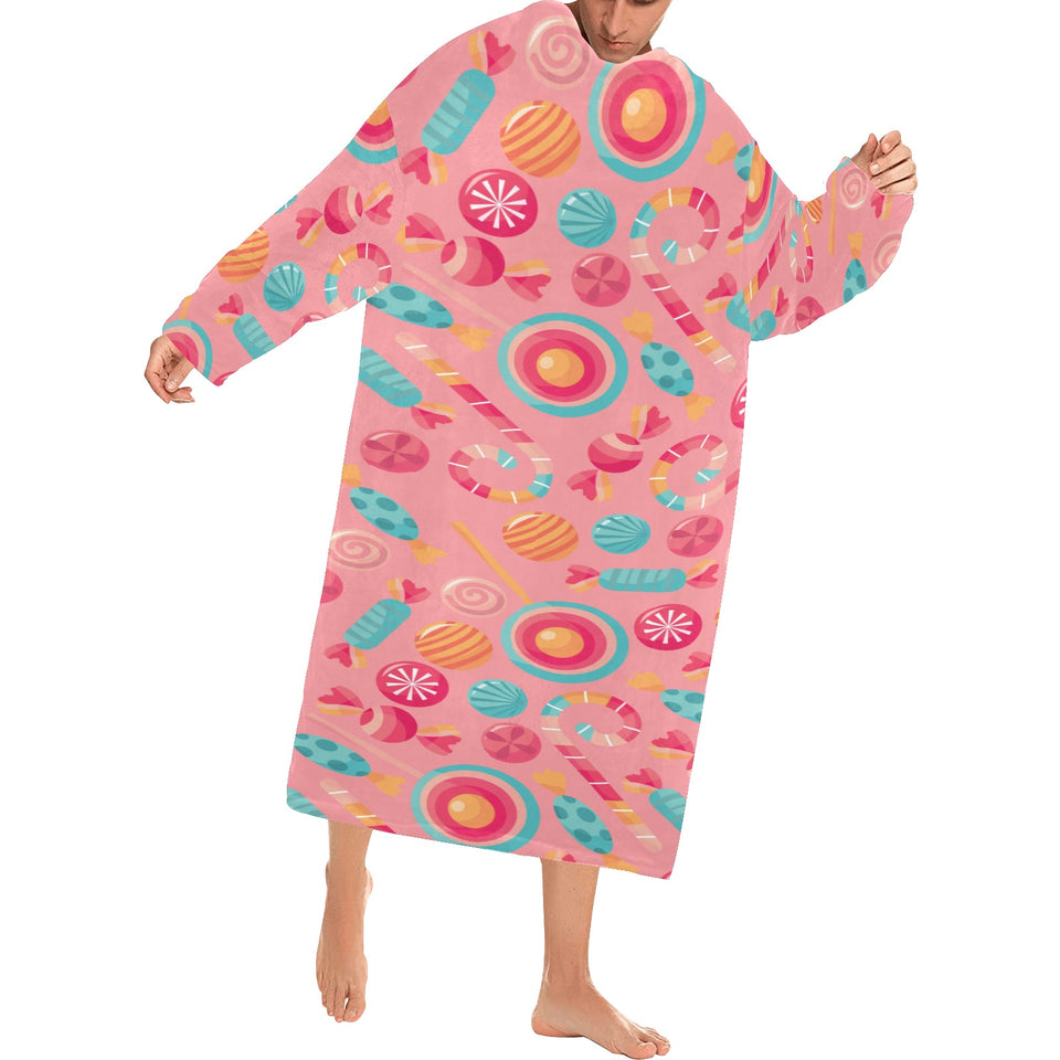 Colorful candy pattern Blanket Robe with Sleeves