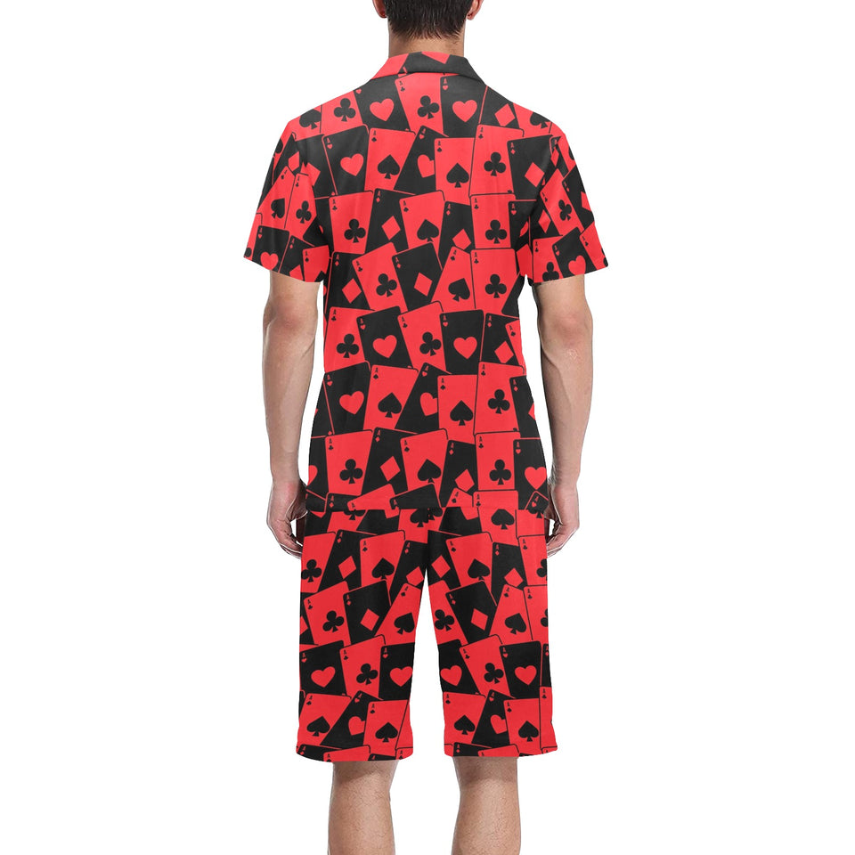 Casino Cards Suits Pattern Print Design 02 Men's V-Neck Short Pajama Set