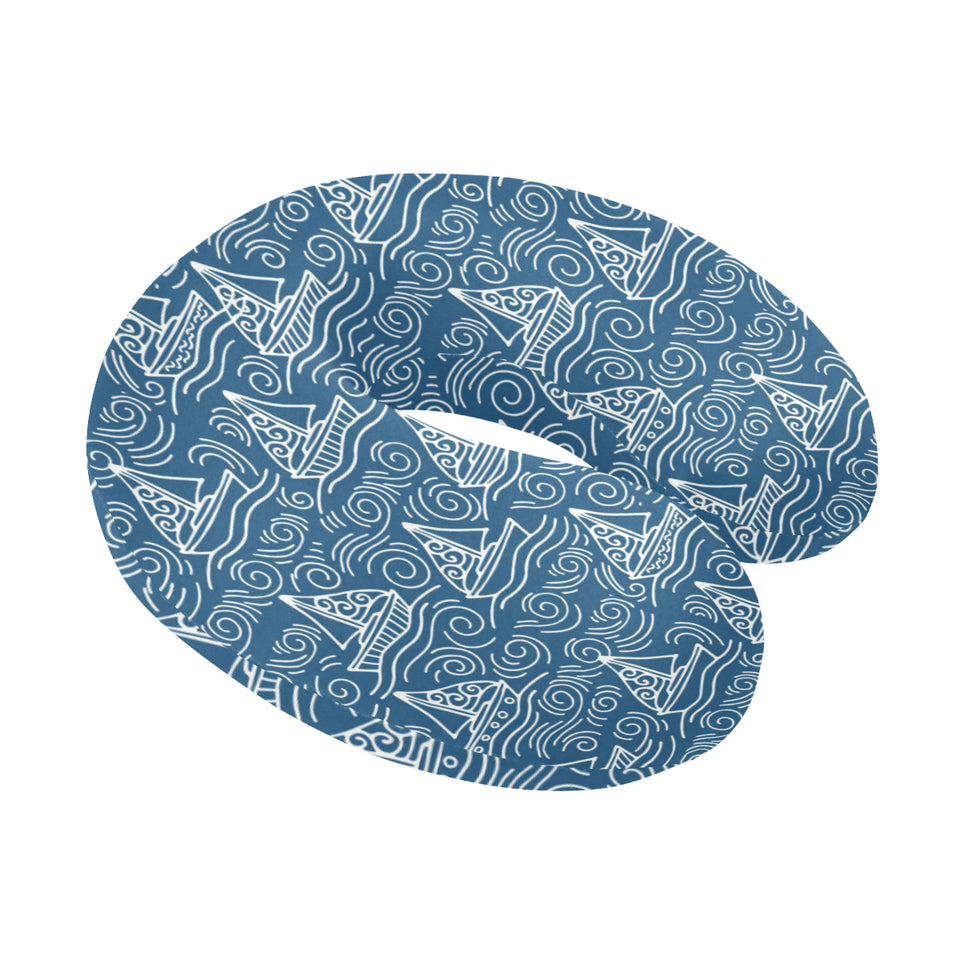 Hand drawn sailboat pattern U-Shaped Travel Neck Pillow