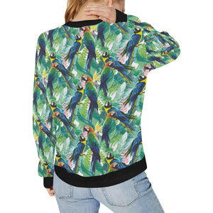Colorful parrot exotic flower leaves Women's Crew Neck Sweatshirt