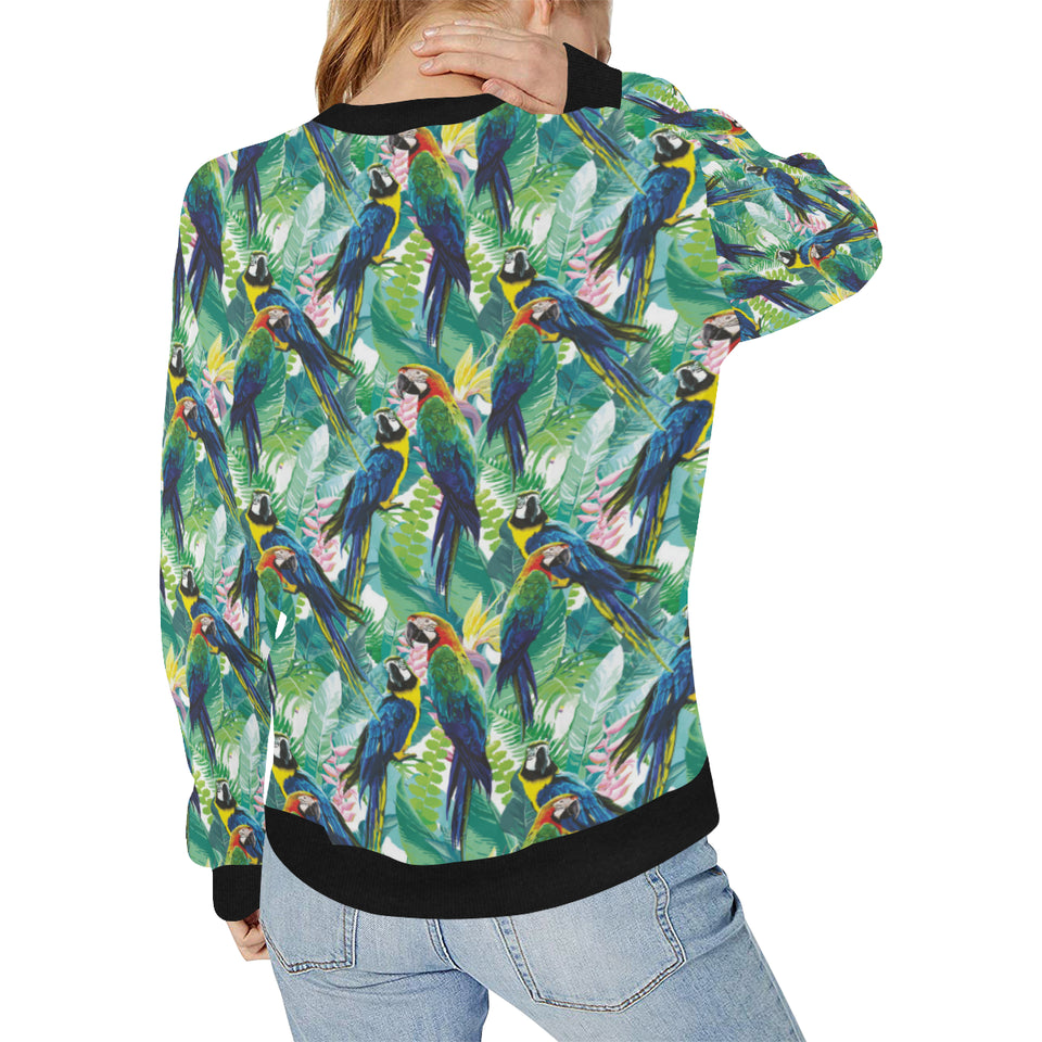 Colorful parrot exotic flower leaves Women's Crew Neck Sweatshirt