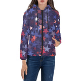 Red blue star pattern Women's Padded Hooded Jacket