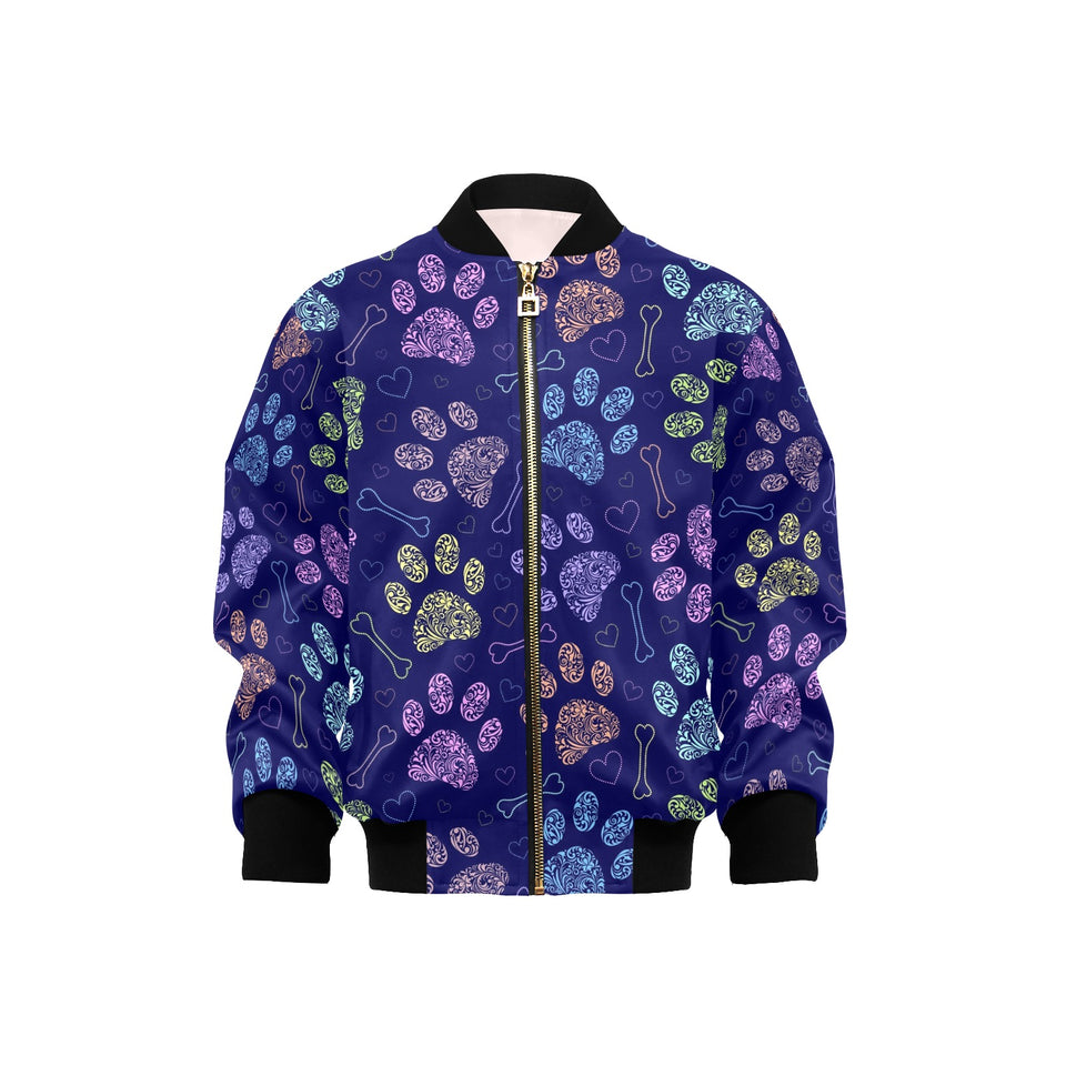 Dog Paws Pattern Print Design 02 Kids' Boys' Girls' Bomber Jacket
