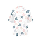 Black Gray Cream coral ginkgo leaves pattern Women's All Over Print Hawaiian Shirt
