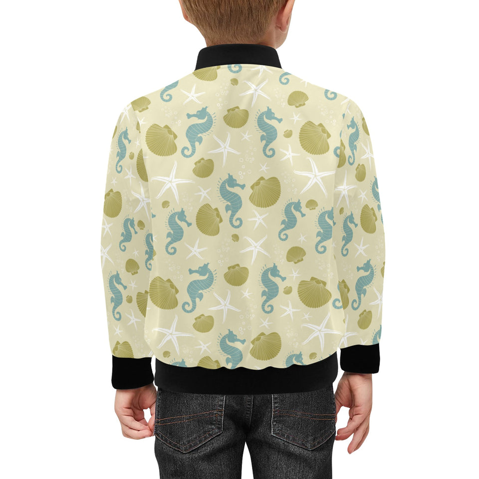 Seahorse shell starfish pattern background Kids' Boys' Girls' Bomber Jacket
