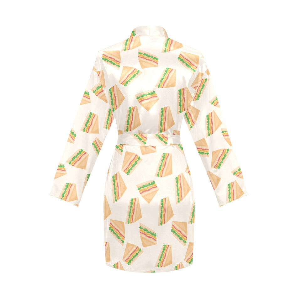 Sandwich Pattern Print Design 01 Women's Long Sleeve Belted Night Robe