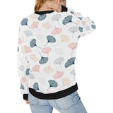 Black Gray Cream coral ginkgo leaves pattern Women's Crew Neck Sweatshirt