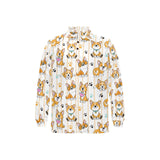 Cute dog corgi striped background pattern Men's Long Sleeve Polo Shirt