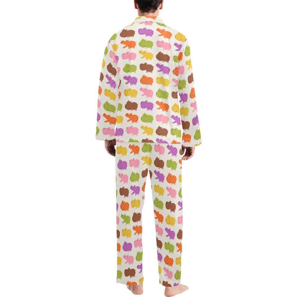 Hippopotamus Pattern Print Design 01 Men's Long Pajama Set
