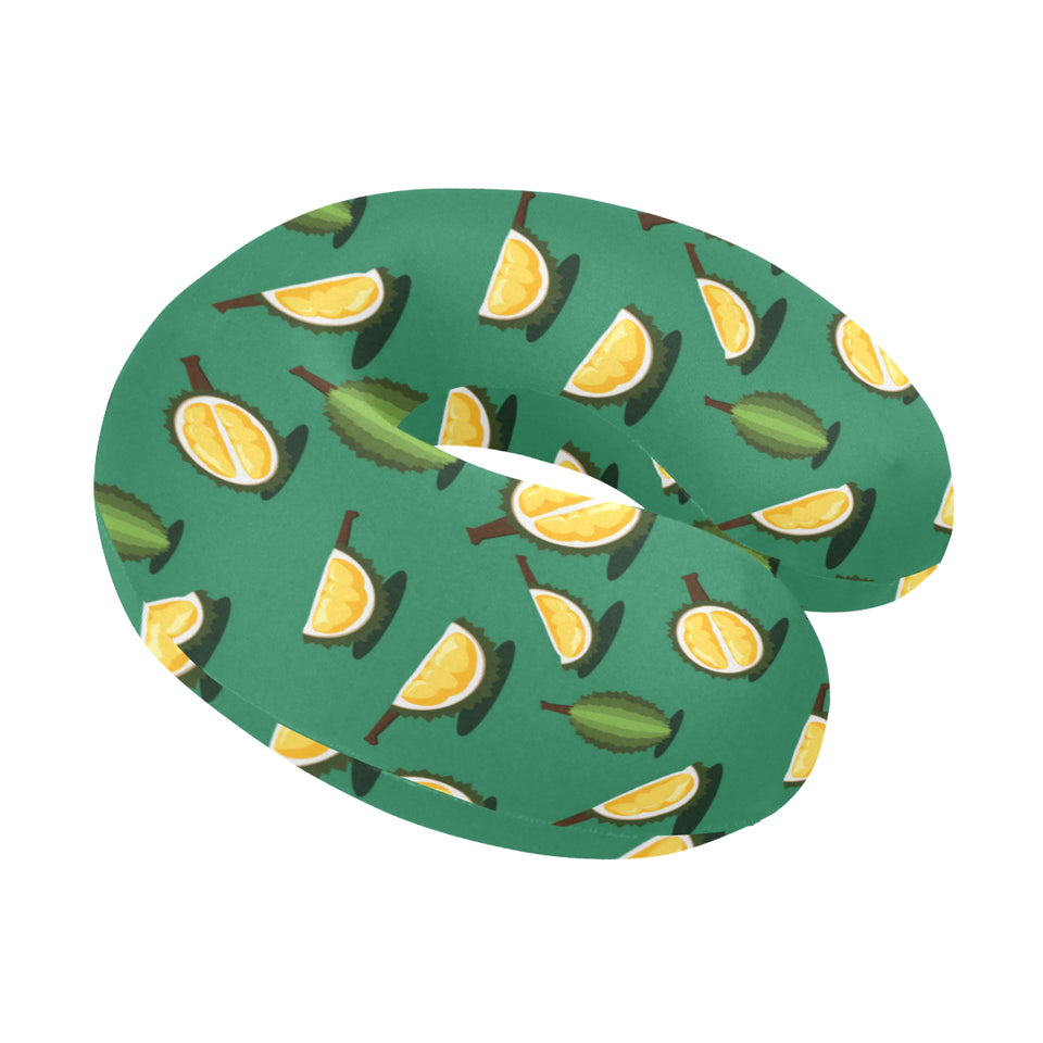 Durian pattern green background U-Shaped Travel Neck Pillow