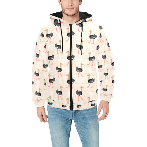Ostrich Pattern Print Design 05 Men's Padded Hooded Jacket