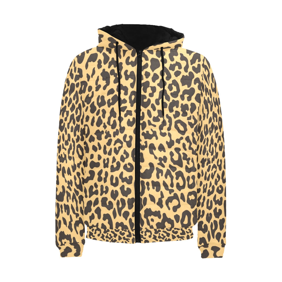 Leopard skin print Men's Padded Hooded Jacket