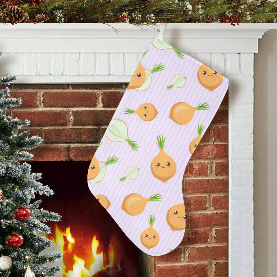 cute onions smiling faces purple background Christmas Stocking