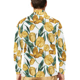 yellow tulips pattern Men's Long Sleeve Polo Shirt