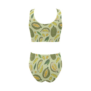 Durian leaves pattern background Chest Bowknot High Waisted Bikini Swimsuit