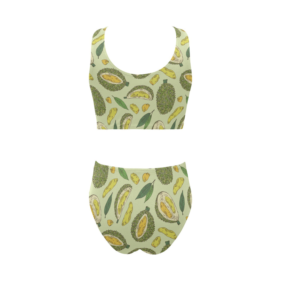 Durian leaves pattern background Chest Bowknot High Waisted Bikini Swimsuit