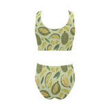 Durian leaves pattern background Chest Bowknot High Waisted Bikini Swimsuit