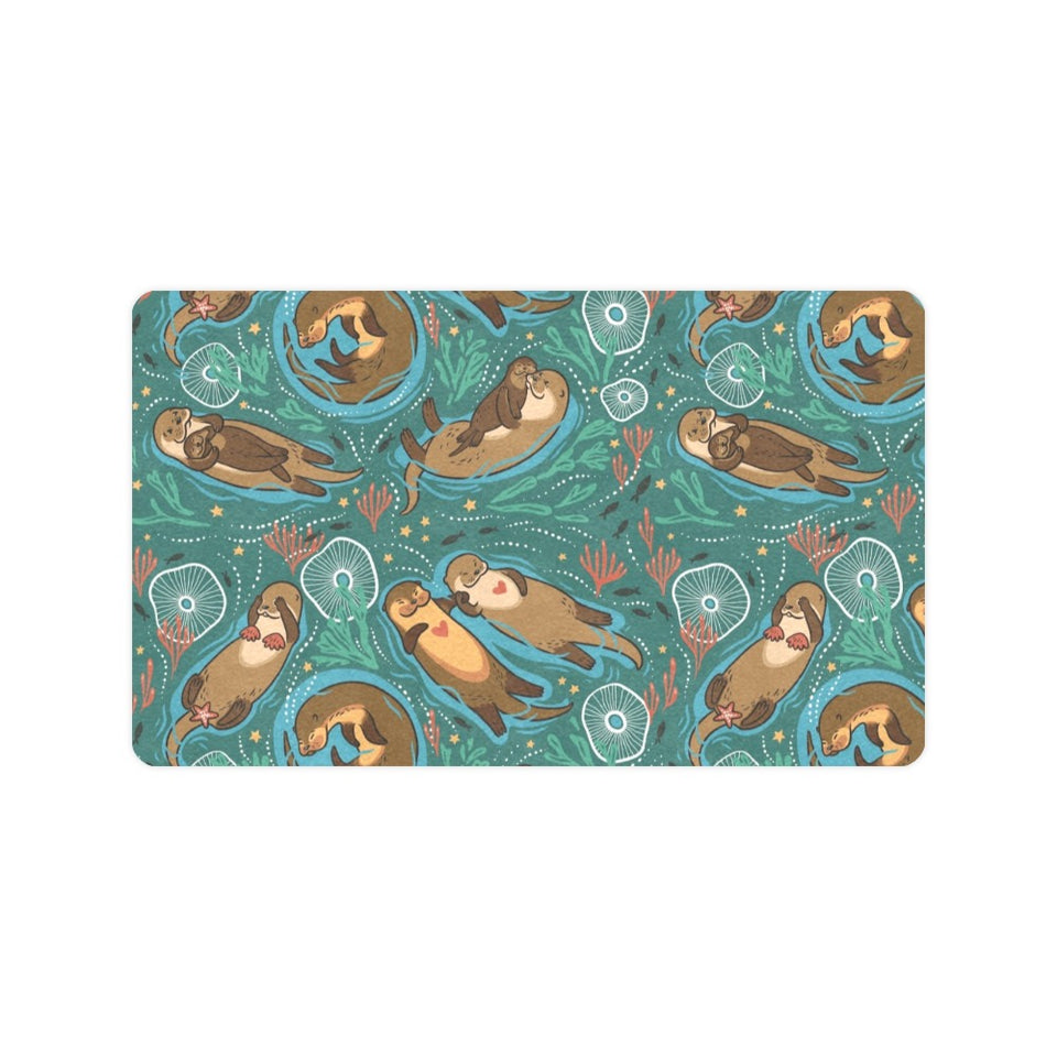 cute brown sea otters ornamental seaweed corals gr Doormat