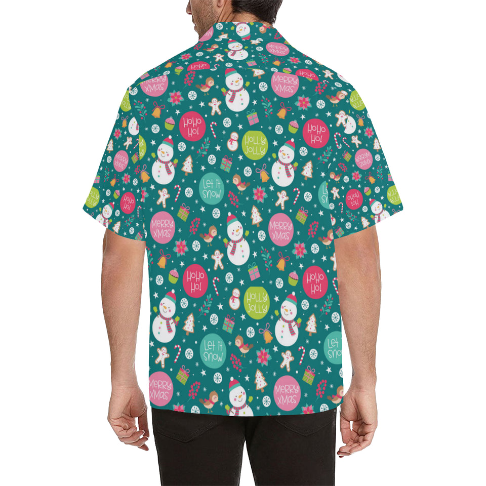 Snowman bird decorative elements christmas pattern Men's All Over Print Hawaiian Shirt