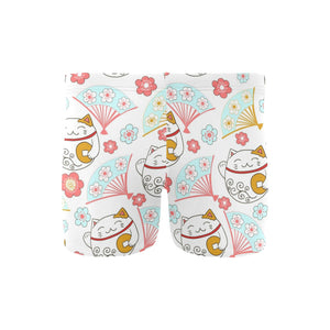 Maneki neko cat fan sakura Men's Swimming Trunks