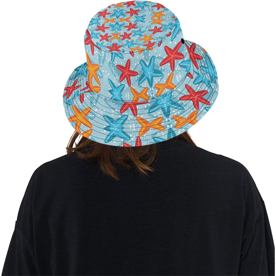 Blue red orange starfish pattern Unisex Bucket Hat